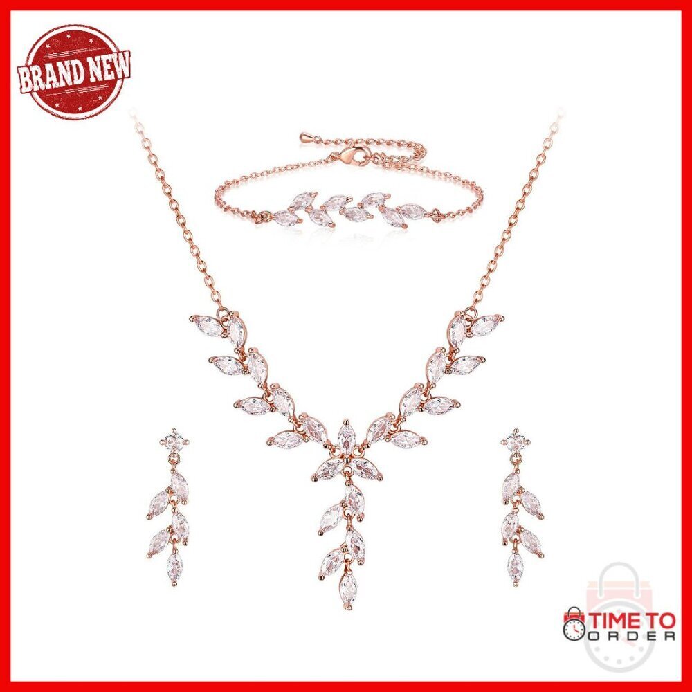 Teardrop Cubic Zirconia Bridal Jewelry Set Necklace Earrings Bracelet